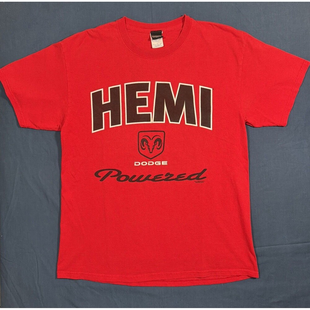 Vintage Dodge HEMI Powered T-Shirt Ram Logo Muscle Car Mopar Graphic Tee Y2K LG